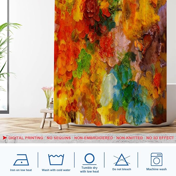 Shrahala Colorful Abstract Paint Decorative Shower Curtain, Multicolor Modern Artist Bathroom Décor Polyester Fiber Waterproof with Plastic Rings for Shower Stall Bathtubs 72 X 60 in