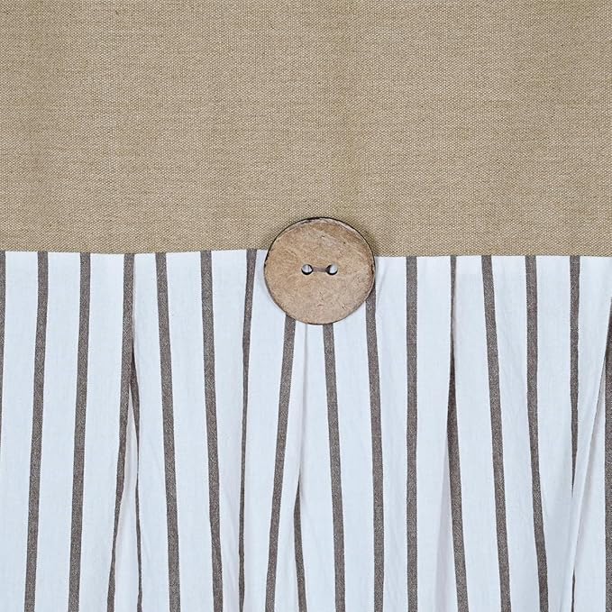 Farmhouse Shower Curtain,Camel and Brown Stripe,Button Curtain,Cotton Woven and Cotton Blend Fabric,Rustic Charm Country Chic Style,72x72 in