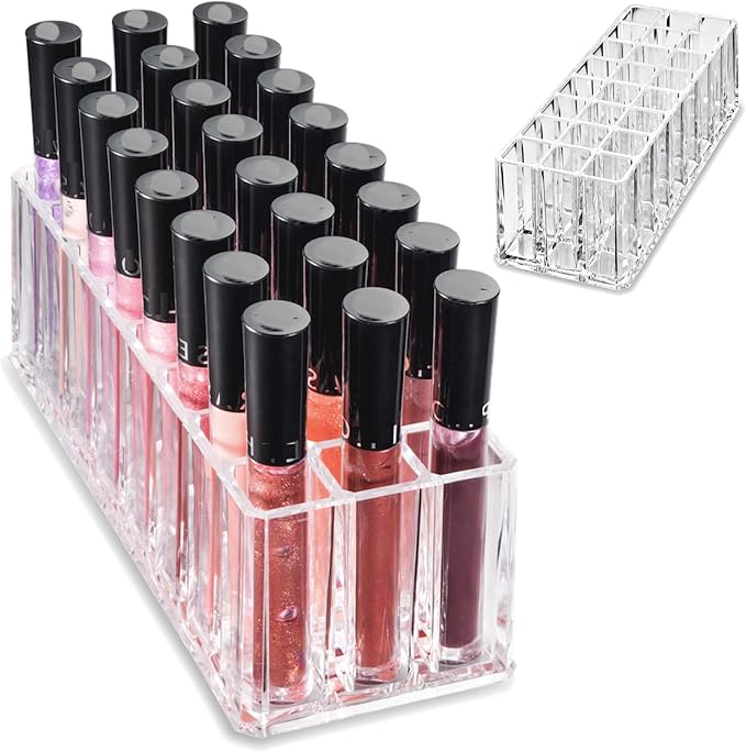 byAlegory Acrylic Lip Gloss Organizer & Beauty Makeup Holder | 24 Space Organization Container Storage For Tall Lip Gloss / Lipstick Products - Clear