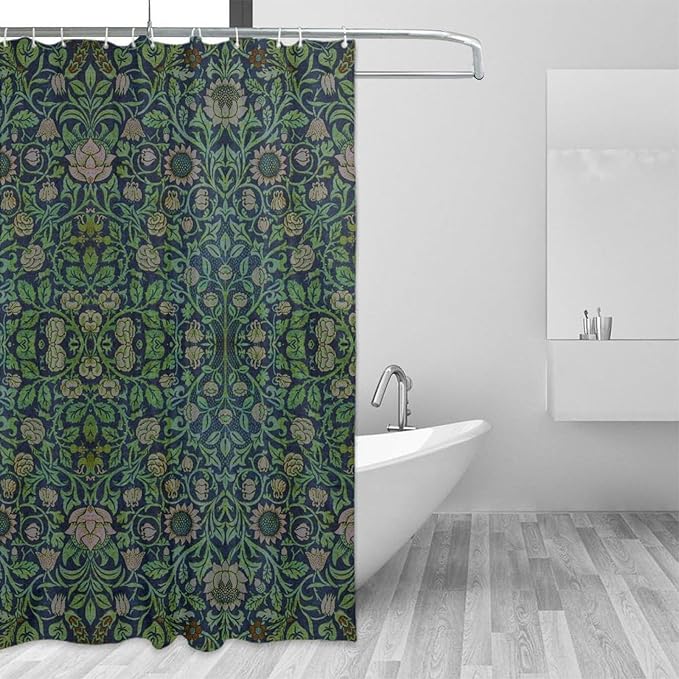 William Morris Original Design Vintage Shower Curtain Furniture Bathroom Fabric Decorations Washable Shower Curtain with Hooks 72x72 Inches(183x183cm), Style-9