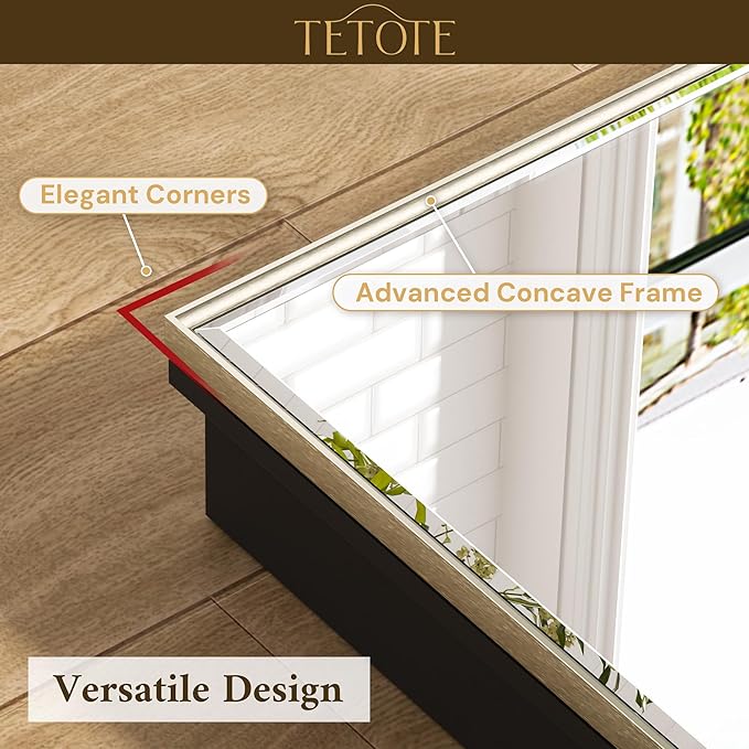 TETOTE 48" x 30" Brushed Nickel Medicine Cabinet Mirror with Storage Shelves Aluminum Alloy Frame with Beveled Edges Recessed or Wall-Mounted Rectangle Medicine Cabinet with Mirror