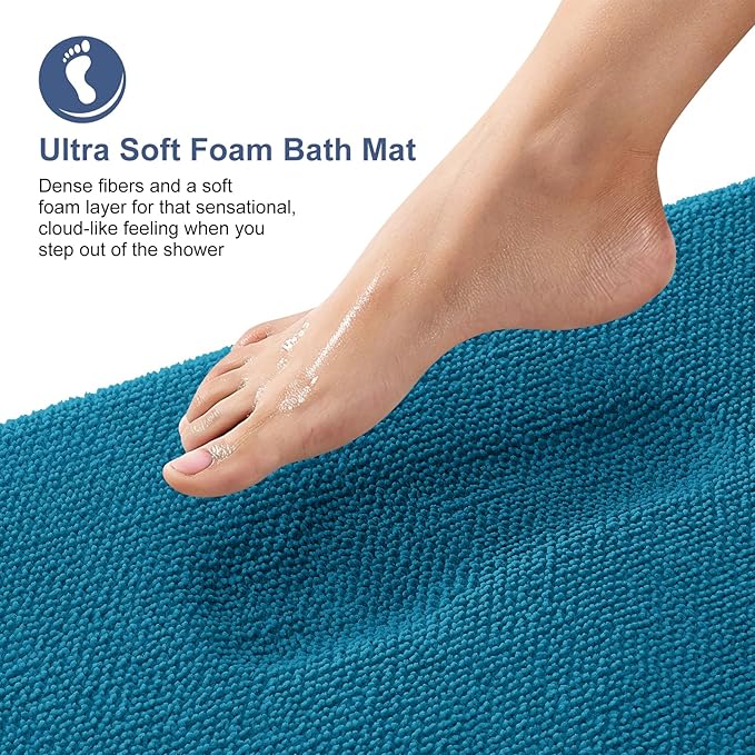 OLANLY Thick Memory Foam Bath Mat Rug 44x24, Extra Soft Absorbent Bathroom Rug, Quick Dry Bath Mat, Non-Slip, Machine Washable Carpet for Bathroom, Tub and Shower, Home Decor Accessories, Peacock Blue