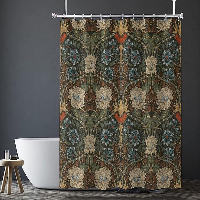 Retro Flower Shower Curtains William Morris Vintage Country Boho Flower Art Print Shower Curtains 72""×84"" Inch, Style-1