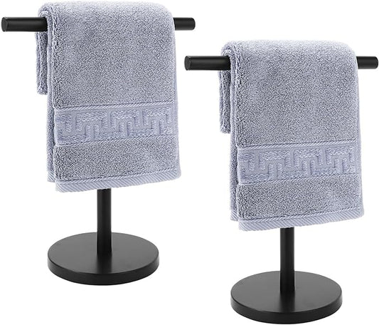 T-Shape Bath Hand Towel Holder Stand, Stainless Steel Free Standing Hand Towel Rack, for Bathroom Kitchen & Countertop, Matte Black, 2 Pack