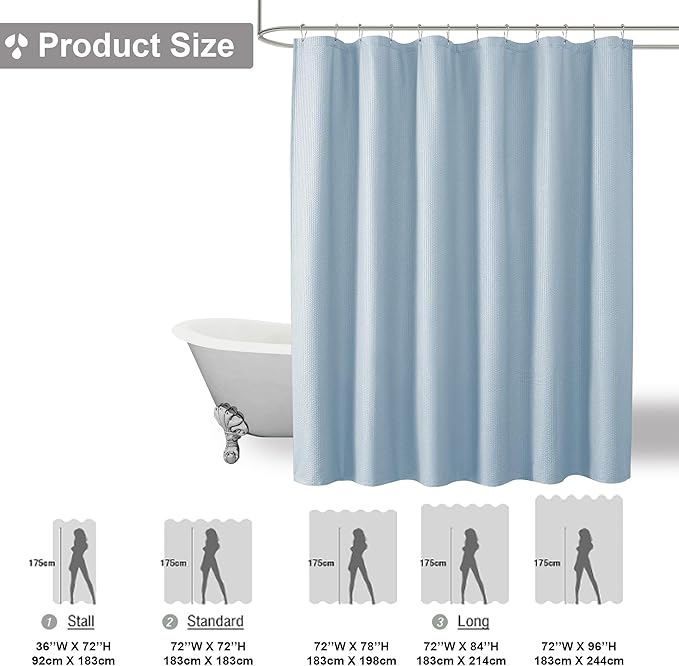 OVZME Berry Cute Shower Curtain, Embossed Textured Fabric Shower Curtain for Bathroom - Soft Cloth & Hotel Spa Luxury, Water Repellent, Machine Washable Shower Curtain, 72X72, Glacier Blue
