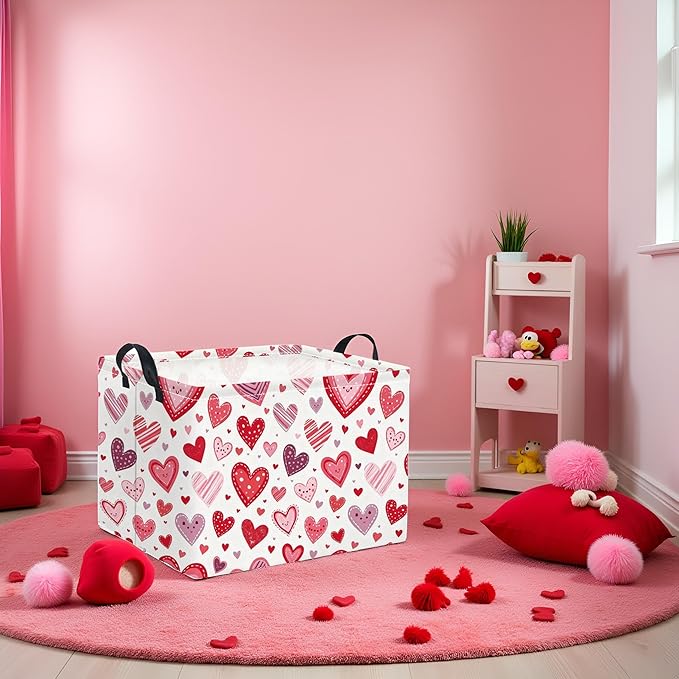 Rectangular Valentines Basket for Women Girls Storage Bin Organizer Box Shelf Room Decor(Smile Heart)