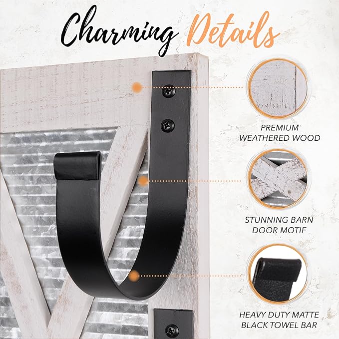 Autumn Alley Farmhouse Towel Holder, Rustic Wine Rack, Rolled Towel Rack, and Wine Holder for Farmhouse Bathroom Accessories Décor, Wall Mounted Towel Rack, Rustic White