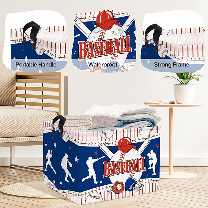 Sports Balls Laundry Hamper Collapsible Clothes Storage Basket Large Laundry Basket for Parent Bathroom/Bedroom, Baseball, 36L