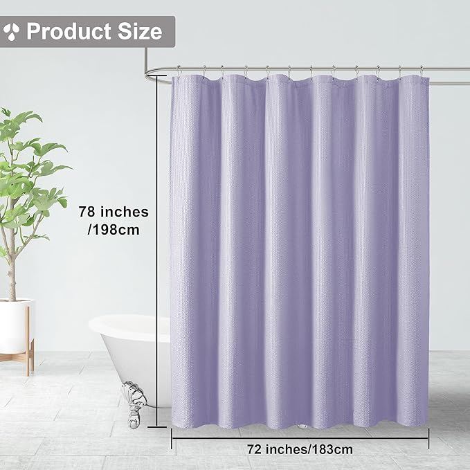 OVZME Lavender Shower Curtain, Embossed Textured Fabric Bath Curtain for Bathroom - Soft Cloth Hotel Spa Luxury, Water Repellent, Machine Washable Long Shower Cloth Curtain, 72Wx78L Inches