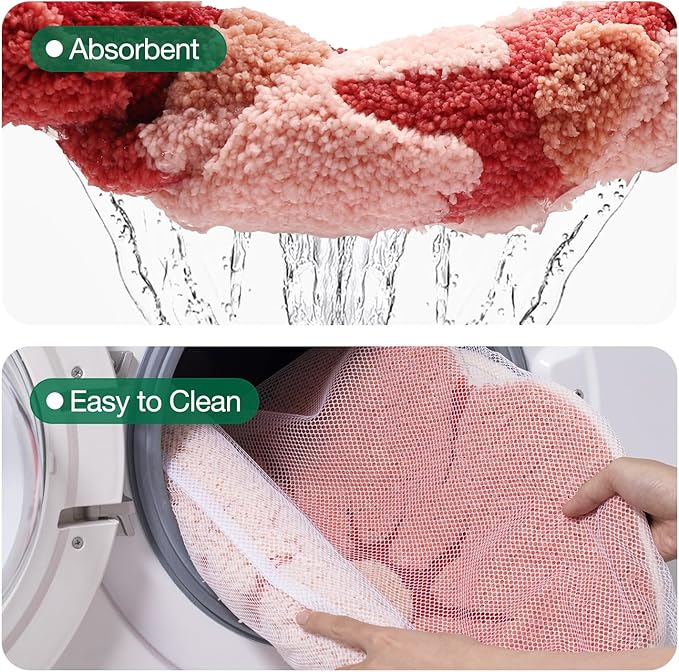 LUMI Flower Bath Rug, Funny Floral Bath Mat, Soft Plush Fluffy Red Rug, Absorbent, Non-Slip for Bathroom, Kitchen Sink, Bedroom, Kid's Bedroom, and Living Room, 20"x32", Bliss Pink