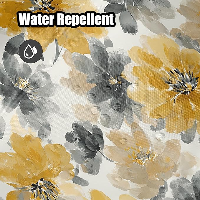 Yellow Grey Floral Shower Curtain 72x72 Inch Watercolor Flower Bathroom Curtain Modern Boho Style Machine Washable Decor