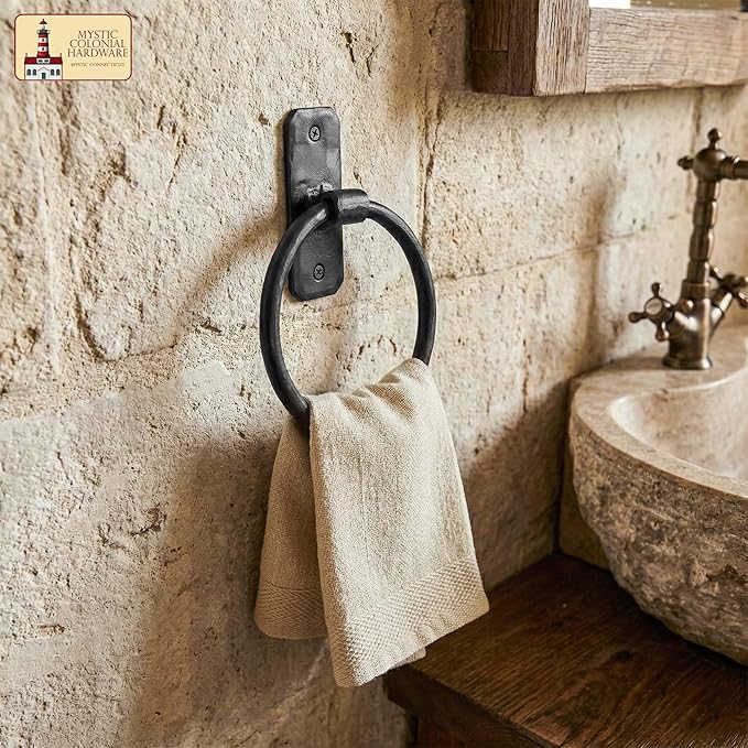 Mystic Colonial Cast Iron Towel Bar Rustic Wall Mounted Metal Rack for Bathroom, Kitchen, or Entryway, Black Heavy-Duty Towel Holder (6.25", Rustic Victorian Wall Mounted)