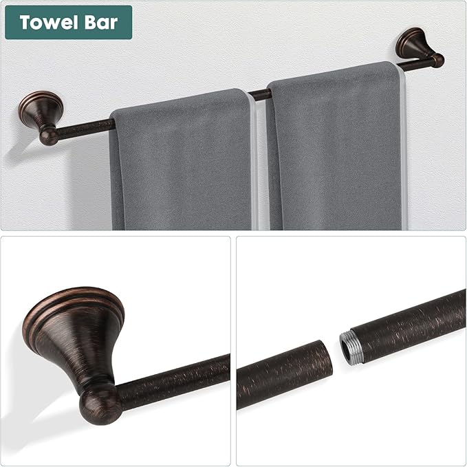 Antique 4 Piece Bathroom Hardware Accessories Set Oil Rubbed Bronze,Towel Bar Set 24 Inch,Toilet Paper Holder,Towel Holder,Towel Rack Set,Brushed Bronze Bathroom Accessories Kit