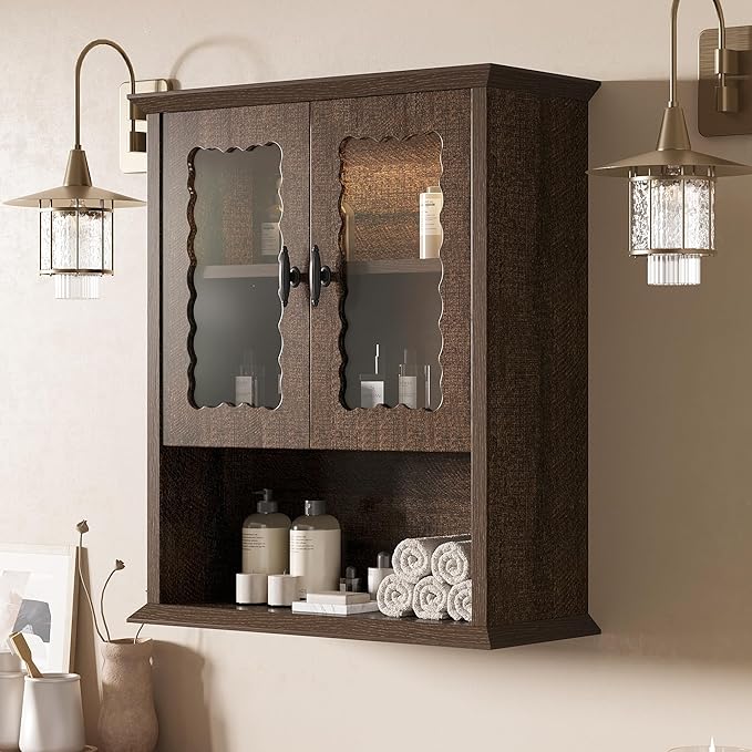CJL Bathroom Wall Cabinet with Motion Sensor Led Light, Over The Toilet Storage Cabinet, 18.9'' x 23.6'' Medicine Cabinet of Mid-Century Modern Design with Acrylic Door, Brown
