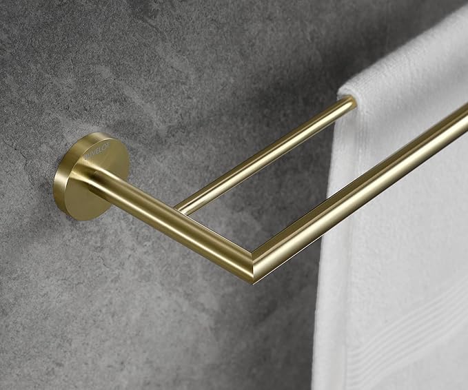 Double Towel Bar, Towel Racks for Bathroom, Double Rails Towel Holder 26 Inch, Brass Towel Shelf Wall Mounted, Double Towel Bar Brushed Gold, 077080-BG Leo Series