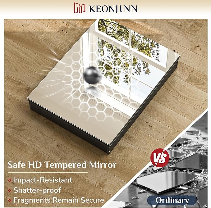Keonjinn 24 x 32 Inch Medicine Cabinet for Bathroom with Mirror, Assembly Required, Black Aluminum Structure, Lightweight, Recessed or Wall Mount, Freely Adjustable Shelves, Tempered Glass