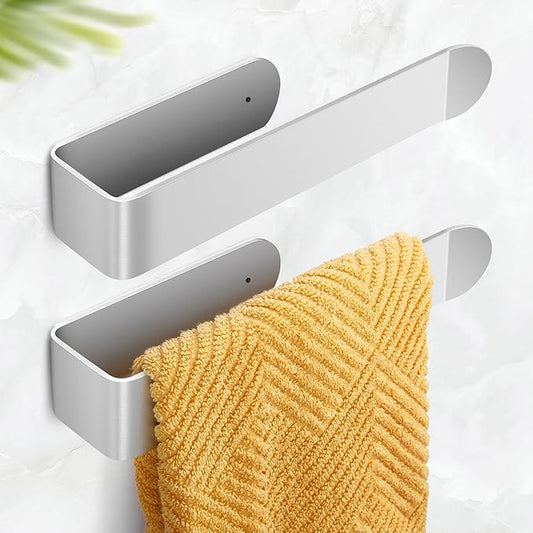 8 Inch 2 Pack Hand Towel Holder, Self Adhesive Towel Bar for Bathroom, Rustproof Aluminum U-Shape Towel Rack Stick on Wall, Brushed Silver