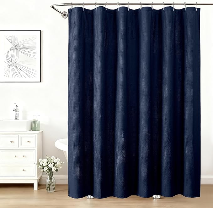 Aiyufeng Navy Blue Shower Curtains for Bathroom，Dot Like Embossed Textured Waterproof Fabric Shower Curtain，Hotel Luxury Quality & Soft Cloth，Machine Washable，72Wx78L