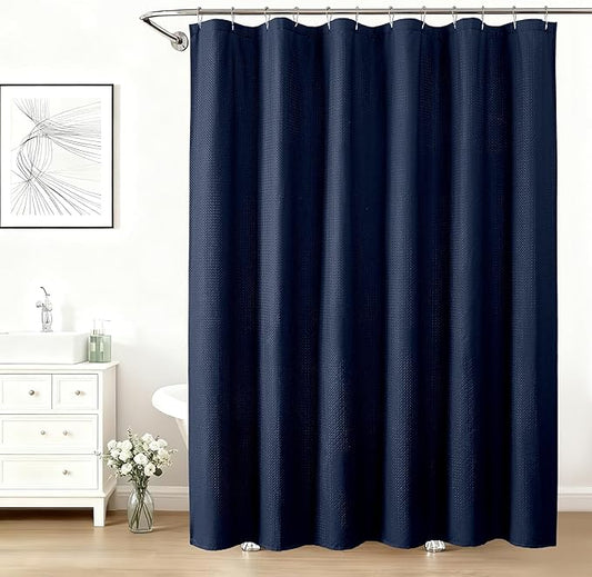 Aiyufeng Navy Blue Shower Curtains for Bathroom，Dot Like Embossed Textured Waterproof Fabric Shower Curtain，Hotel Luxury Quality & Soft Cloth，Machine Washable，72Wx78L
