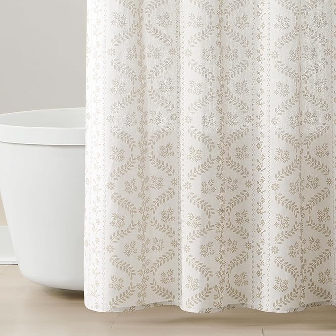 Lush Decor Doreen Delicate Floral Linen Textured Shower Curtain Single 72" W x 72" L Neutral - Floral Shower Curtains for Bathroom - Bathroom Curtain