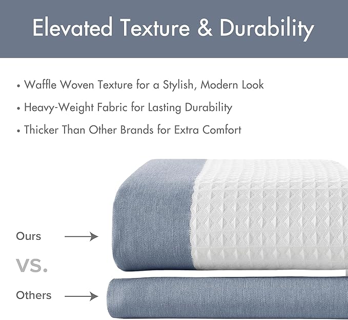 Madison Park Shower Curtain Spa Waffle Weave Wide Shower Curtain for Bathroom 3M Scotchgard Moisture Management, Spa Quality Modern Shower Curtains for Bathroom, Extra Width: 108"x72" Indigo Blue