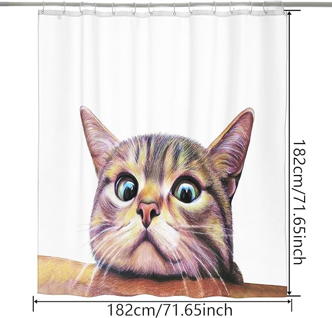 HMS Happy Memories Bohemian Plant Boho Floral Print Shower Curtain, Polyester Fabric Cloth for Bathroom Decor 72×72 Inch Standard Size with 12 Hooks, Also as Room Divider (White Cat)
