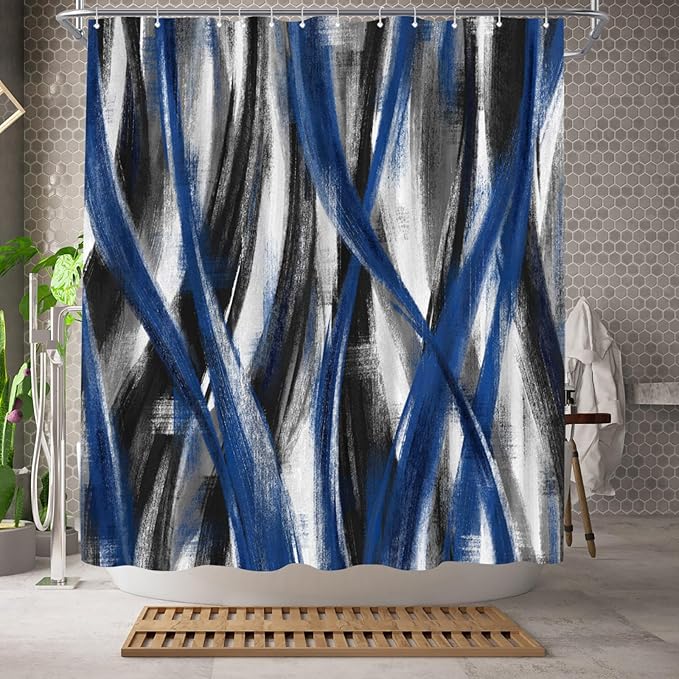WELMECO Geometric Shower Curtain Modern Abstract Shower Curtain Bathroom Decor Polyester Fabric, 72x72inch (Blue and Grey)