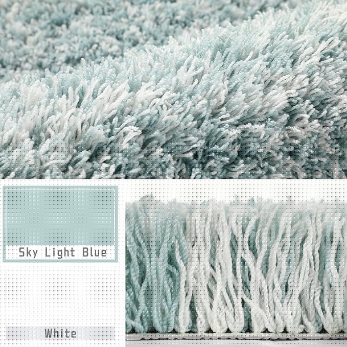 Yimobra Bathroom Rugs Non Slip Washable, Ultra Soft and Water Absorbent Bath Mats, Plush Fluffy Shower Mat Outside, Microfiber Thick Matts for Bathroom Floor/Sink, 24x17, Sky Light Blue and White