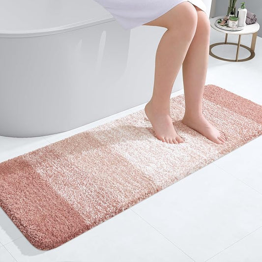 OLANLY Bathroom Rugs Mat 47x17, Extra Soft Absorbent Microfiber Bath Rugs, Rubber Backing, Quick Dry, Machine Washable Bath Mats for Bathroom Floor, Tub and Shower, Home Decor Accessories, Peach