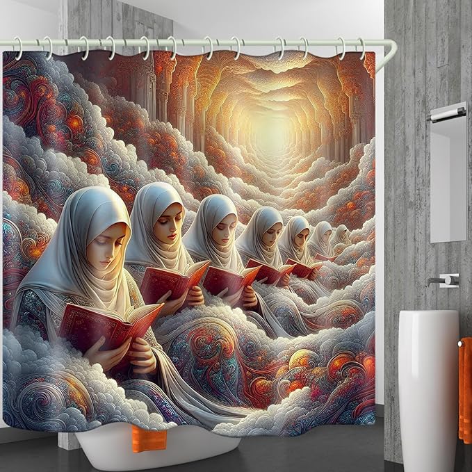 Bright Fabric Shower Curtains, Nun Themed Design Art Shower Curtains, Bathroom Decor Set, 12 Shower Curtain Hooks (72 "Wx72 L) Inch Waterproof Shower Curtain.