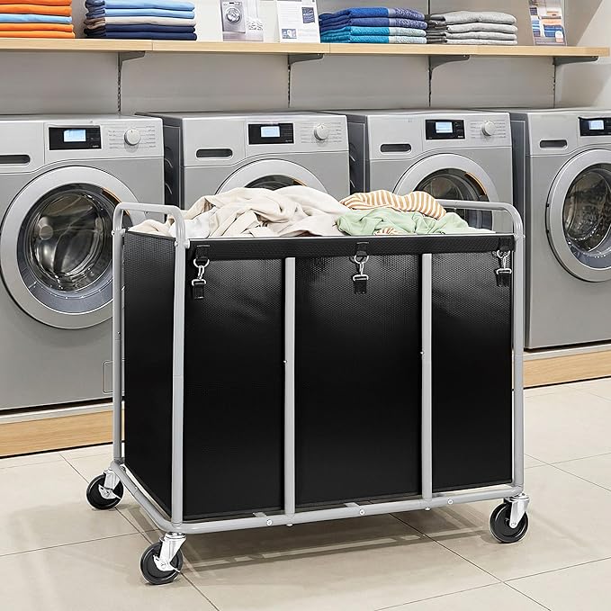 430L Commercial Laundry Cart with Wheels, Large Heavy Duty Rolling Laundry Hamper With Handle and Removable Waterproof Liner Bag, Industrial Dirty Clothes Hampers for Home & Hotel
