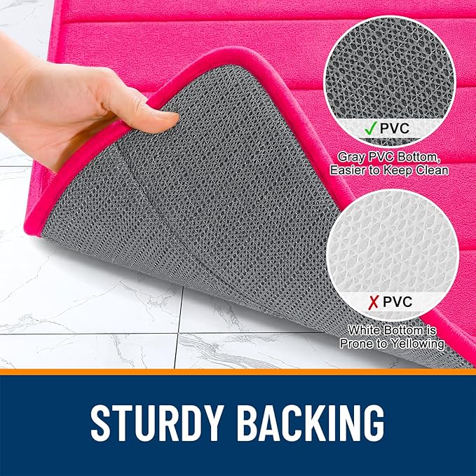 OLANLY Memory Foam Bath Mat 44x24, Super Soft Absorbent Bathroom Rugs, Quick Dry, Machine Washable Shower Floor Rugs, Bathmat Carpet, Bathroom Home Decor Accessories, Hot Pink