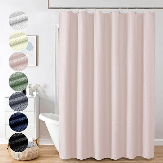 OVZME Berry Pink Shower Curtain, Embossed Textured Fabric Shower Curtain for Bathroom - Soft Cloth & Hotel Spa Luxury, Water Repellent, Machine Washable Long Shower Curtain, 72X78, Pink