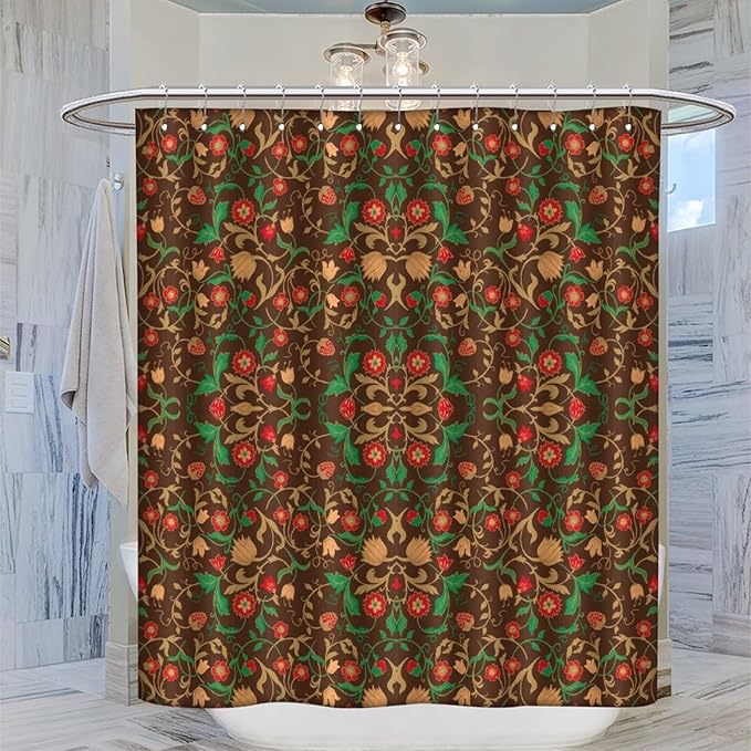 William Morris Original Design Vintage Shower Curtain Furniture Bathroom Fabric Decorations Washable Shower Curtain with Hooks 66x72 Inches(168x183cm), Style-1