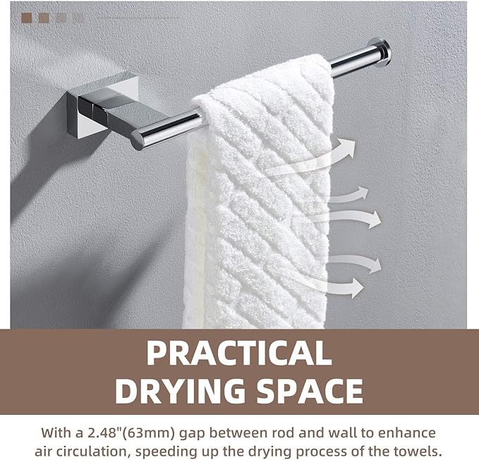 Suyar Bathroom Towel Holder Chrome, SUS 304 Stainless Steel Hand Towel Bar, Wall Mounted
