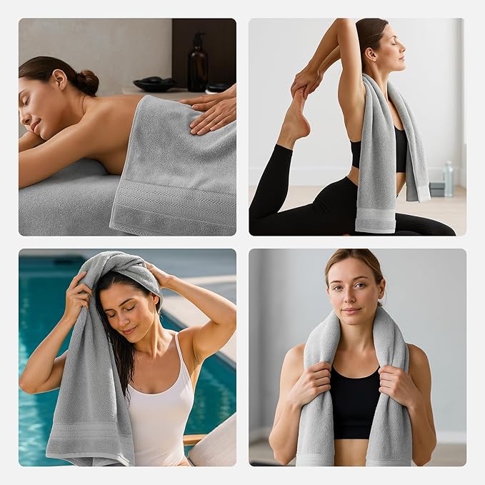 REDKISS 8 Piece Grey Towels Set - 100% Cotton Towels Set with 2 Large Bath Towels, 2 Hand, 4 Washcloths, 600 GSM Highly Absorbent Bath Towel Sets, Gray Quick Dry Shower Towel for Family Gym