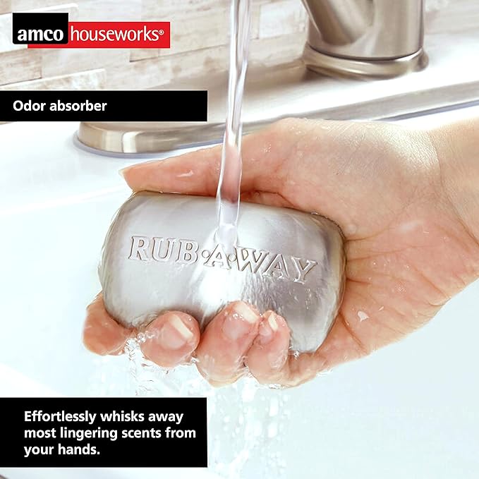 Amco Rub Away Bar, Stainless Steel Odor Absorber (3.1" x .7") - Dishwasher Safe Kitchen & Outdoor Essential for Garlic, Onion, Fishing, Hiking Odors - Natural Odor Remover (Mini Size)