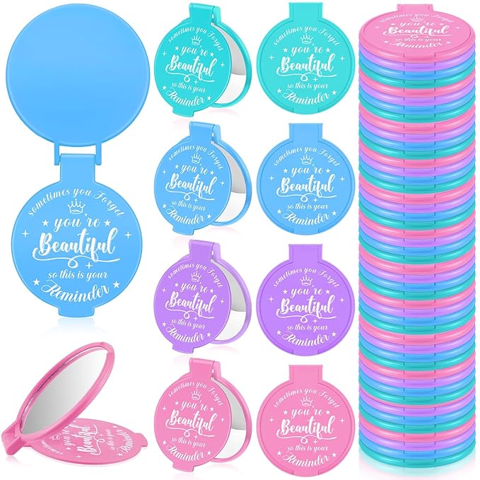 36 Pcs 2.76 Inch Inspirational Compact Mirror Bulk Women Small Gifts Graduation Party Favors Purse Mirror Pocket Mini Stuffer Items for Adult Coworker Cheerleader Employee (Mixed Color)