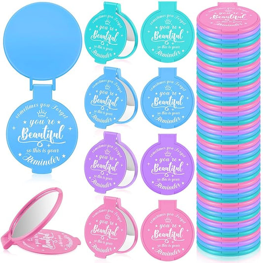 36 Pcs 2.76 Inch Inspirational Compact Mirror Bulk Women Small Gifts Graduation Party Favors Purse Mirror Pocket Mini Stuffer Items for Adult Coworker Cheerleader Employee (Mixed Color)
