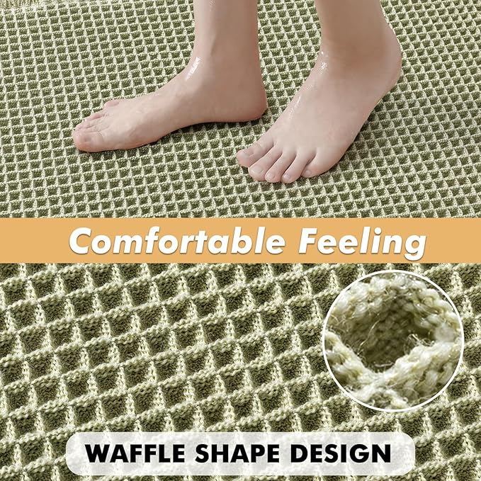 MIULEE Set of 2 Waffle Bathroom Rugs, Boho Bath Rugs Non Slip Washable, Super Absorbent Bath Mats, Ultra Soft Rubber Backed Shower Mats for Bathroom Floor, Tub and Shower, Sage Green, 17x24 Inch