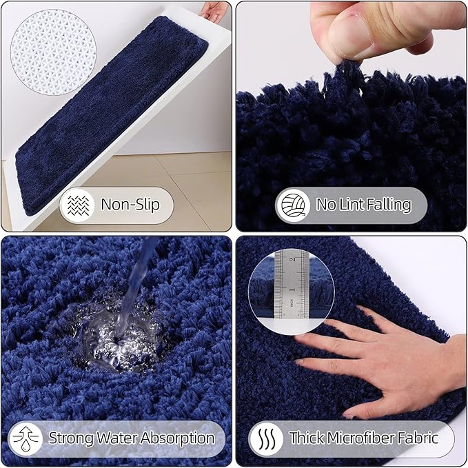 XLHOMO Bathroom Set - Navy Blue Bathroom Accessories Set, Bathroom Sets with Shower Curtain and Rugs, 25PC Shower Curtain Set with Hooks, Soap Dispenser, Soap Dish, Toilet Brush Holder and Trash Can