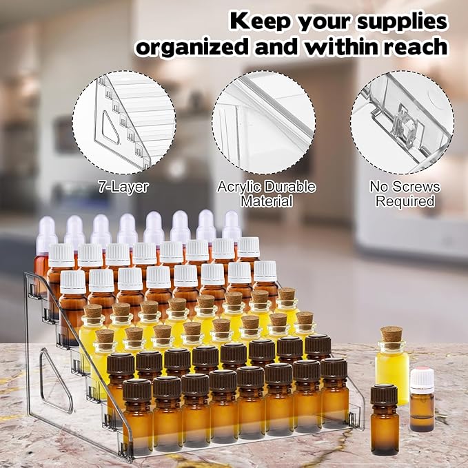 YEXEXINM 7 Tier Essential Oil Organizer,Clear Essential Oil Holder,Essential Oil Storage Shelf,Essential Oil Collection Display Rack Organizer Holds 5ml 10ml 15ml 30ml Essential Oils