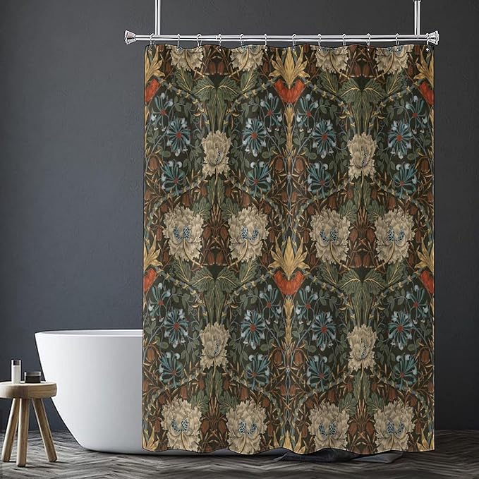 Retro Flower Shower Curtains William Morris Vintage Country Boho Flower Art Print Shower Curtains 66""×72"" Inch, Style-1