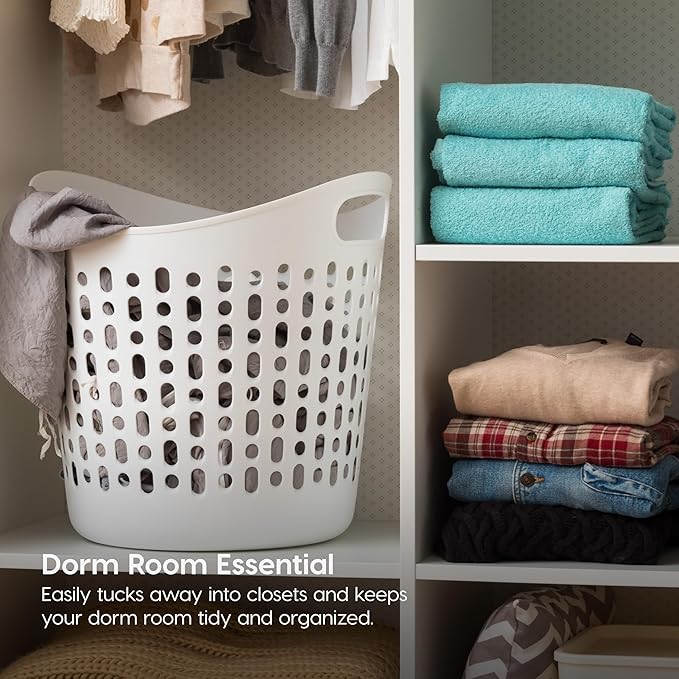 IRIS USA Laundry Basket Hamper, 40L Flexible Portable Plastic Dirty Clothes Bag with Ventilation Holes for Bedroom Bathroom Apartment Dorm Laundry Room Blankets Pillows Trinkets Organization, White