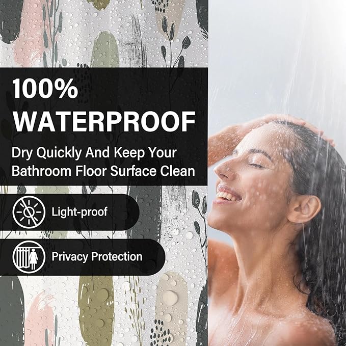 Sage Green Boho Shower Curtains for Bathroom,Pretty Botanical Shower Curtain,Funny Waterproof Polyester Boho Bathroom Decor,72x72 Inch