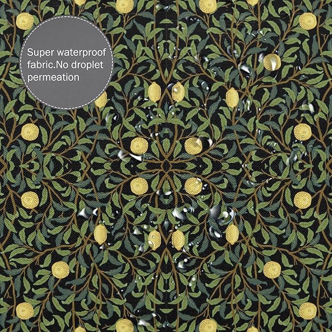 Vintage Botanical Shower Curtain William Morris Designs Green Jungle Fruit Print Shower Curtain Set Polyester Interior Waterproof Shower Curtain with 12 Hooks 66x72 Inches(168x183cm)
