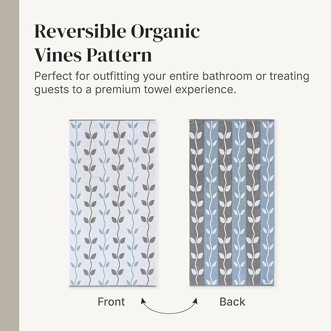 Modern Threads Natural Vine 6-Piece 100% Cotton Towel Set – Yarn Dyed Jacquard – Includes 2 Bath Towels, 2 Hand Towels, 2 Washcloths – Absorbent, Quick Dry, Soft & Durable – Blue