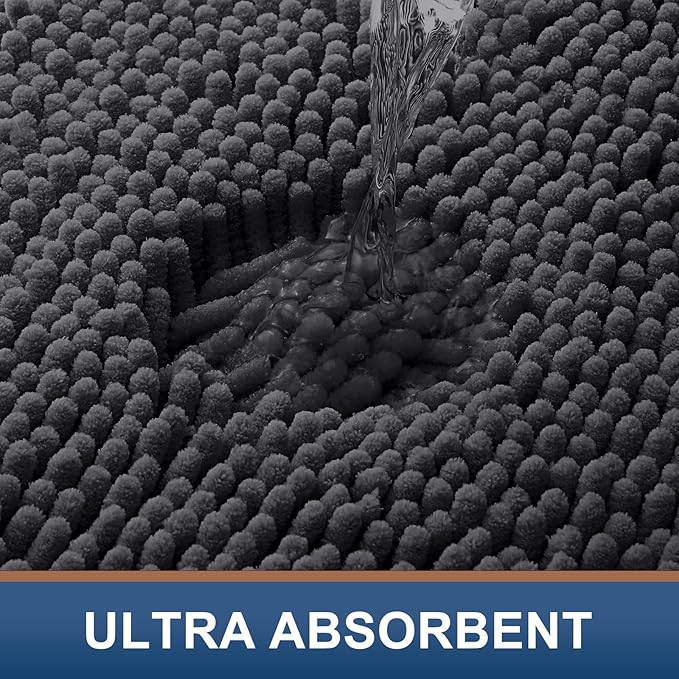 Smiry Luxury Chenille Bathroom Rugs 50x30, Extra Soft and Absorbent Shaggy Bath Mat, Machine Washable, Non-Slip Plush Carpet Runner for Tub, Shower, and Floor, Home Decor Accessories, Charcoal Grey