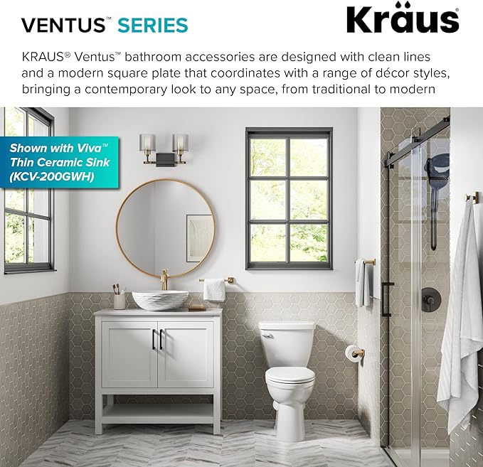 Kraus Ventus Glass Bathroom Shelf with Rail, Brushed Gold Finish, KEA-17745BG