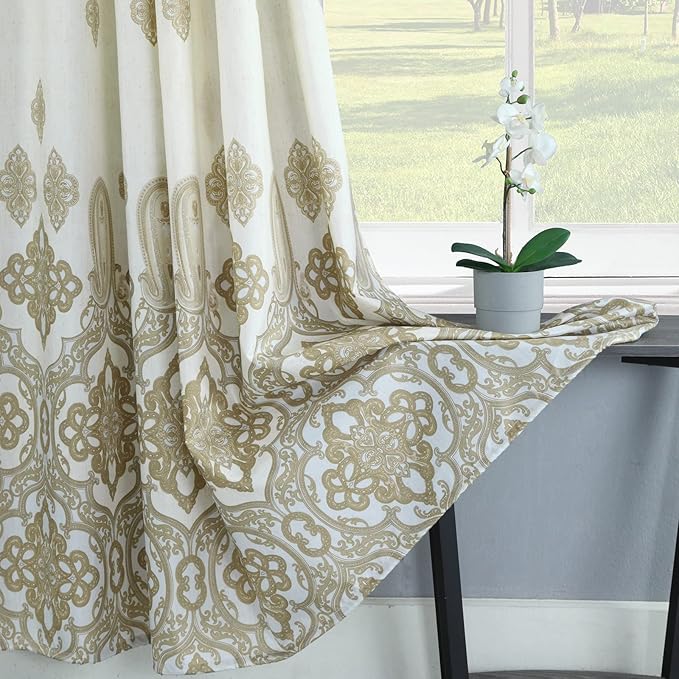 Hudson Tan Farmhouse Waterproof Fabric Printed Polyester Beige Shower Curtain for Bathroom,72" W x 78" H